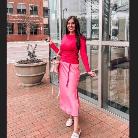 TARGET A NEW DAY Bright Pink Long-Sleeve Ribbed Ruched Adjustable String Shirt S - Picture 5 of 15